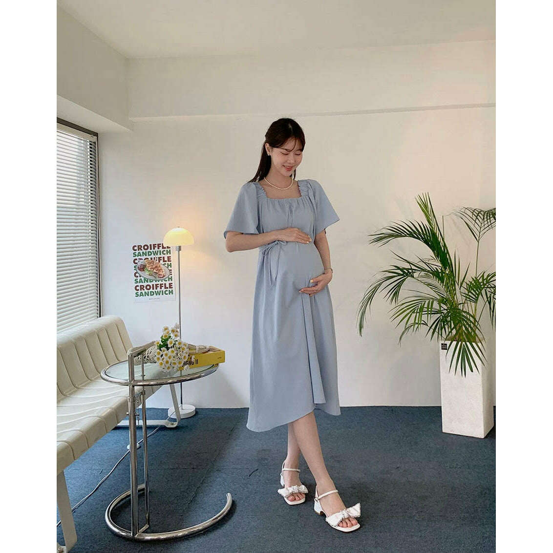 MUMMY.cc:方領抽褶綁帶連身裙