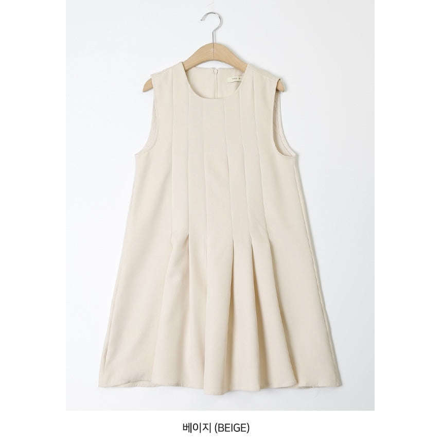 MUMMY.cc:圓領A字百褶背心短裙:Beige