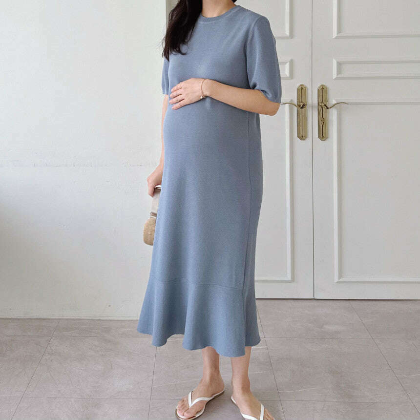 MUMMY.cc:圓領短袖魚尾針織連身裙