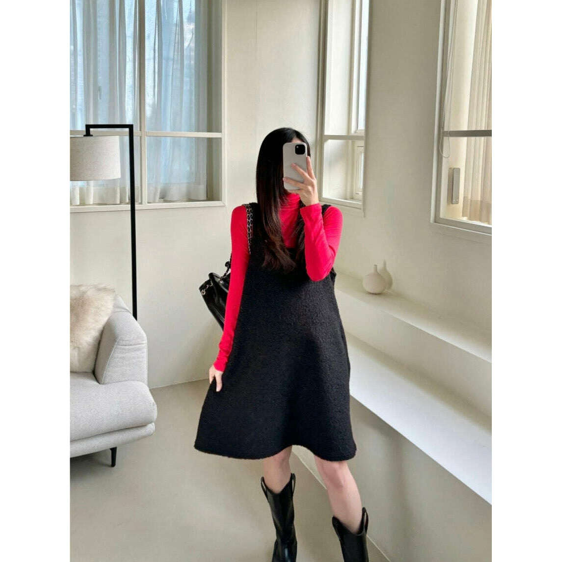 MUMMY.cc:毛呢方領吊帶背心連身短裙