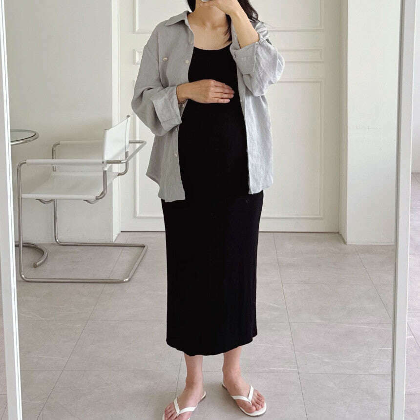 MUMMY.cc:春夏修身羅紋吊帶後開衩連身裙