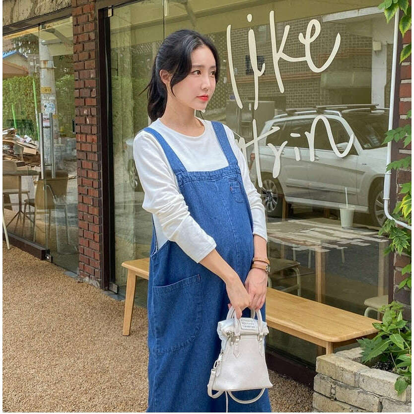 MUMMY.cc:孕婦休閒粗邊吊帶牛仔裙