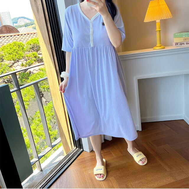 拼色坑紋家居哺乳連身裙