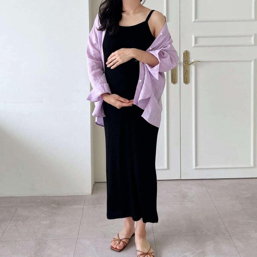 MUMMY.cc:春夏修身羅紋吊帶後開衩連身裙