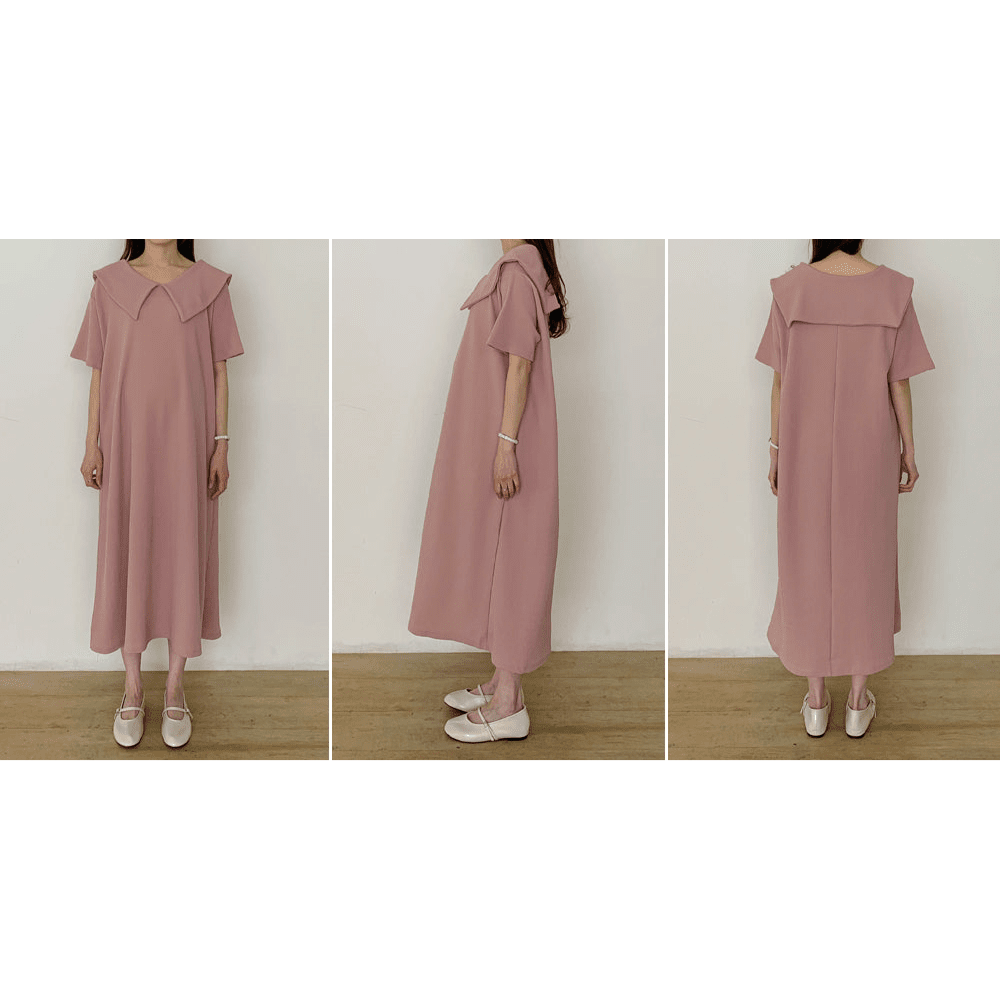 MUMMY.cc:夏季純色娃娃領寬鬆連身裙