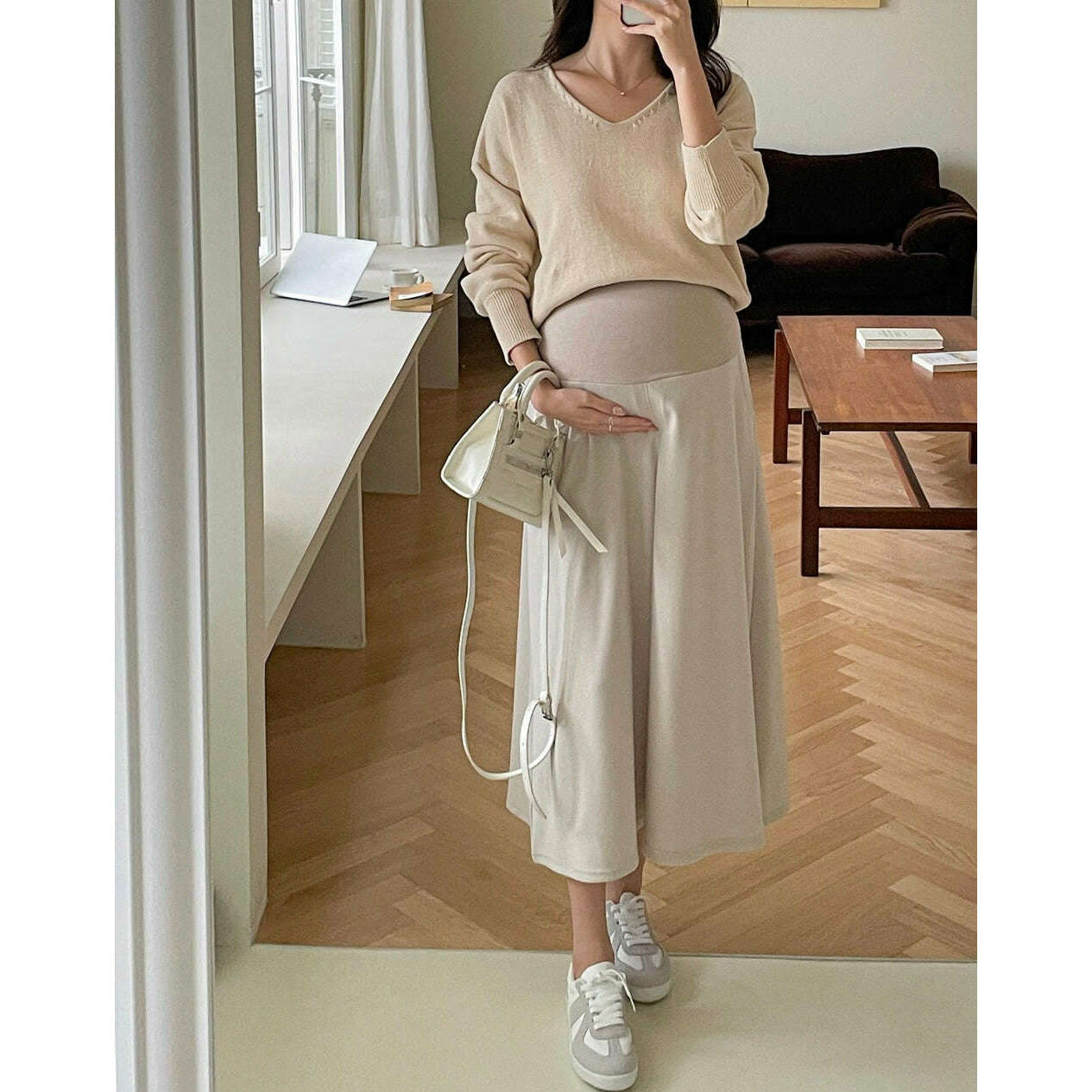 MUMMY.cc:秋季孕婦中摺口袋半截裙