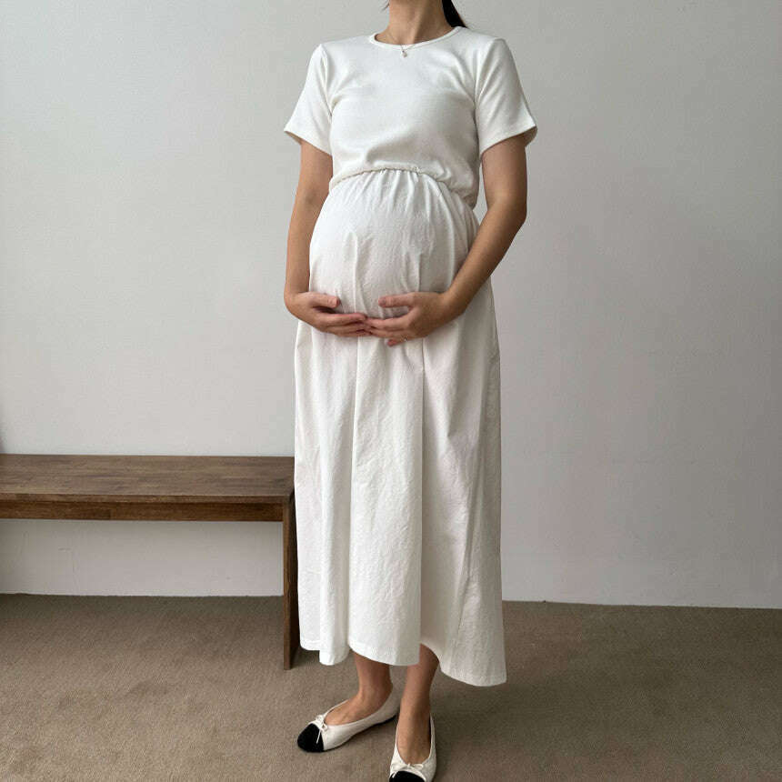 MUMMY.cc:簡約短袖拼接收腰連身裙