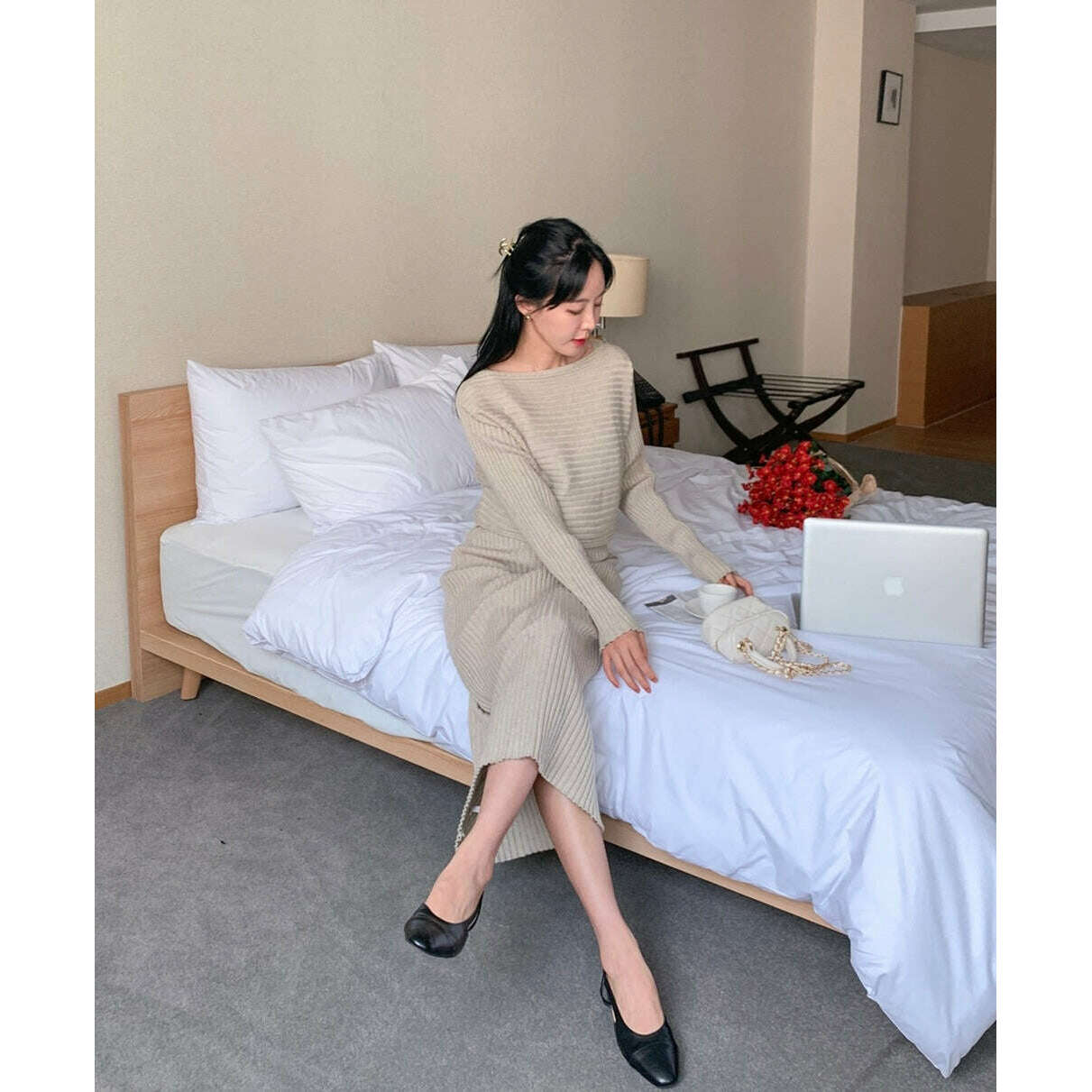 MUMMY.cc:針織吊帶V領連身裙兩件套