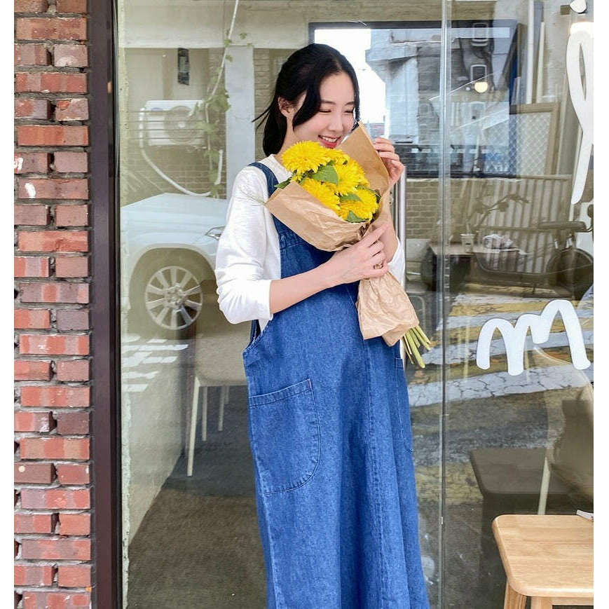 MUMMY.cc:孕婦休閒粗邊吊帶牛仔裙