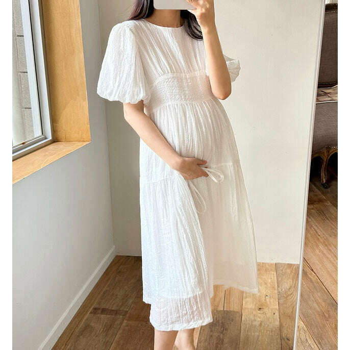 MUMMY.cc:雪紡鏤空泡袖綁帶連身裙