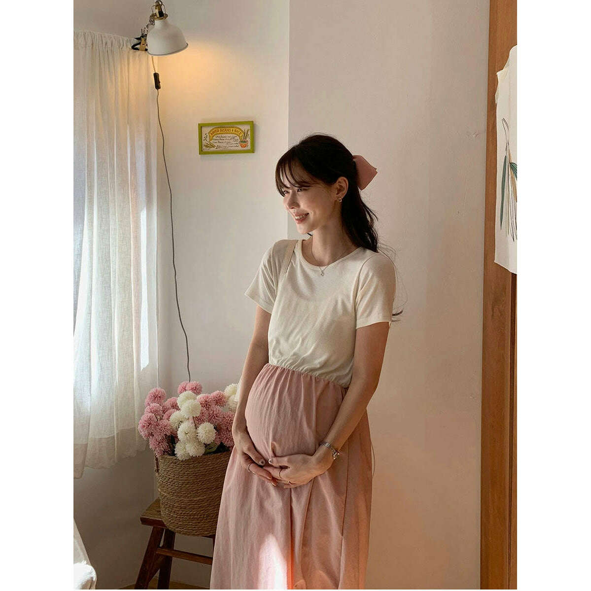 MUMMY.cc:純色圓領拼色A-line連身裙