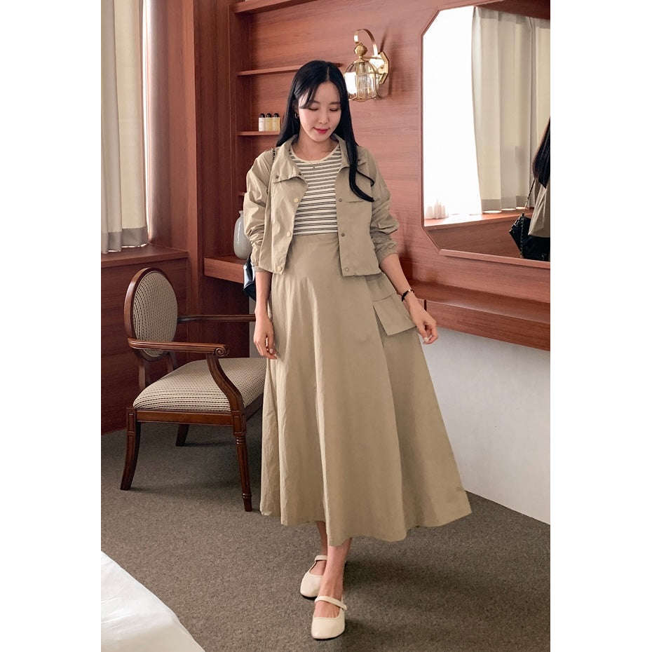 MUMMY.cc:條紋背心針織背心裙加短外套套裝:Beige