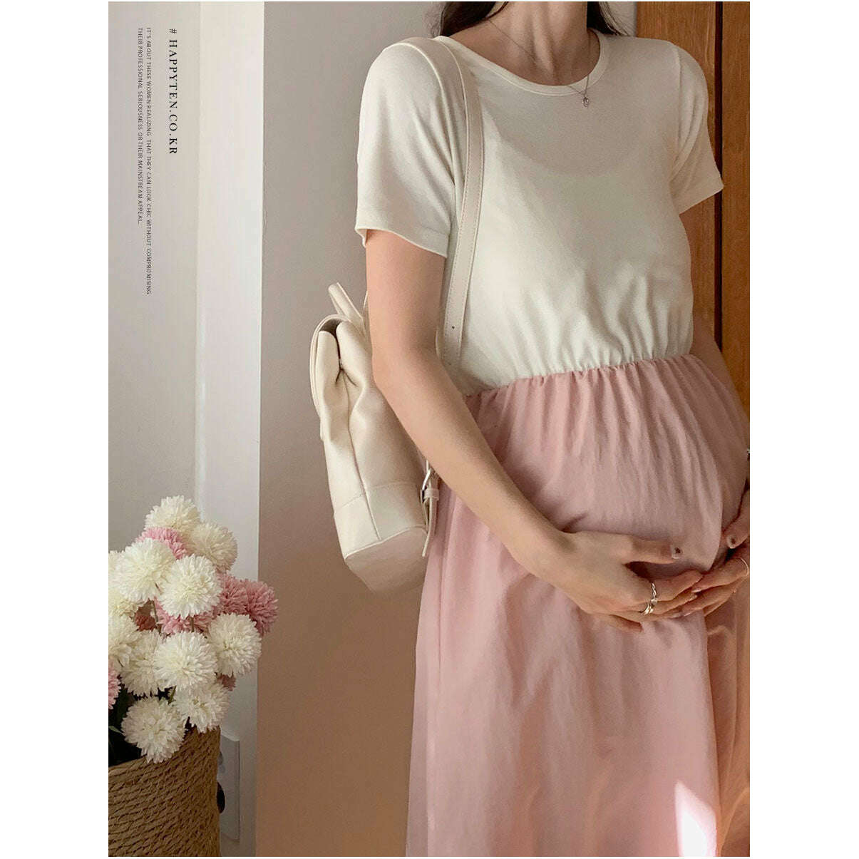 MUMMY.cc:純色圓領拼色A-line連身裙