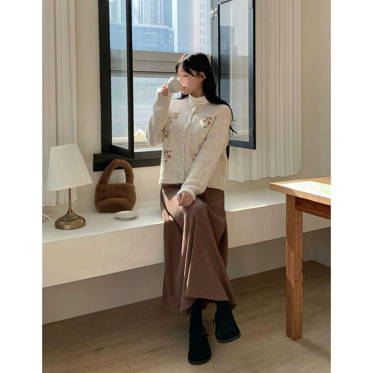 MUMMY.cc:孕婦針織A-line磨毛大裙擺半褶長裙