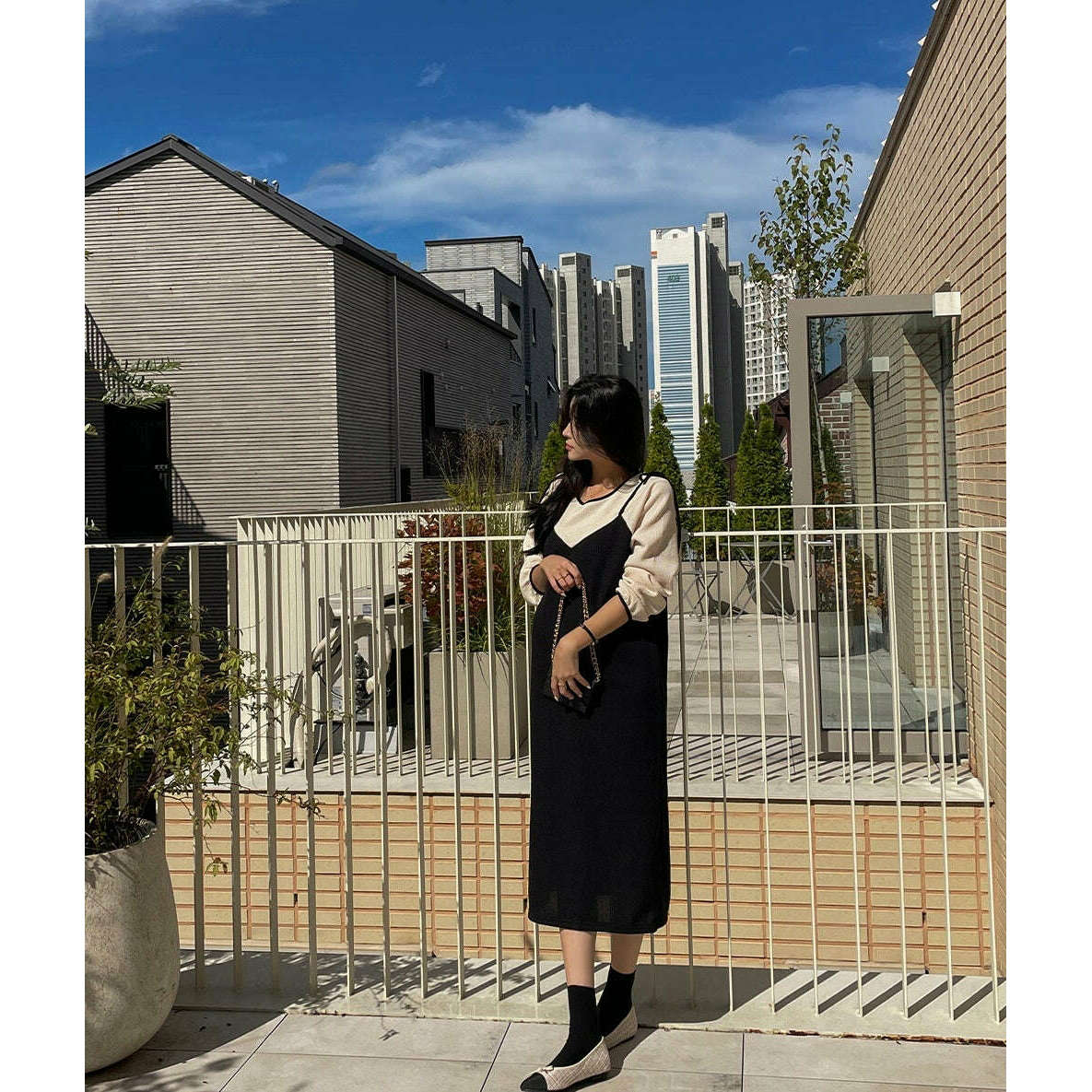MUMMY.cc:假兩件針織吊帶連身裙