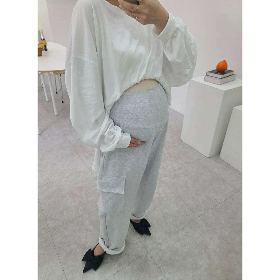 MUMMY.cc:孕婦寬鬆舒適工裝直筒長褲