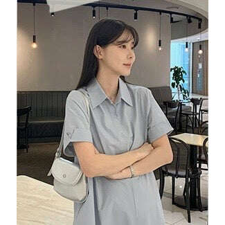 MUMMY.cc:孕婦翻領褶袖帶口袋連身裙