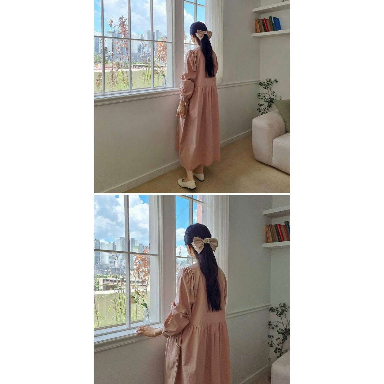 MUMMY.cc:純棉豆豆鈕蕾絲邊哺乳孕婦裙