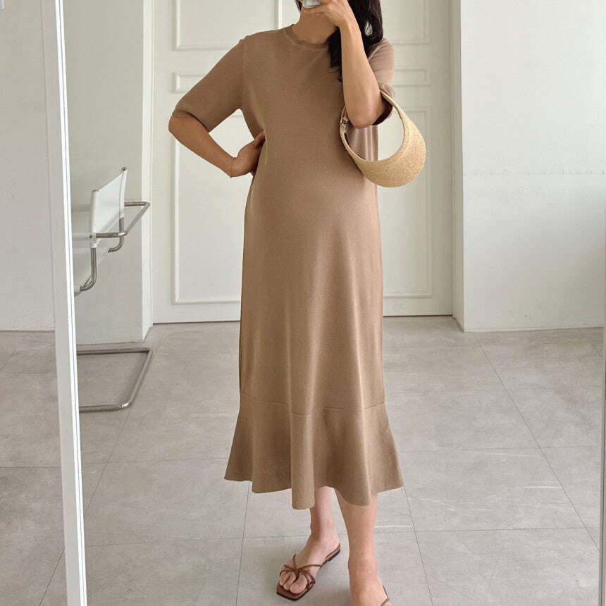 MUMMY.cc:圓領短袖魚尾針織連身裙