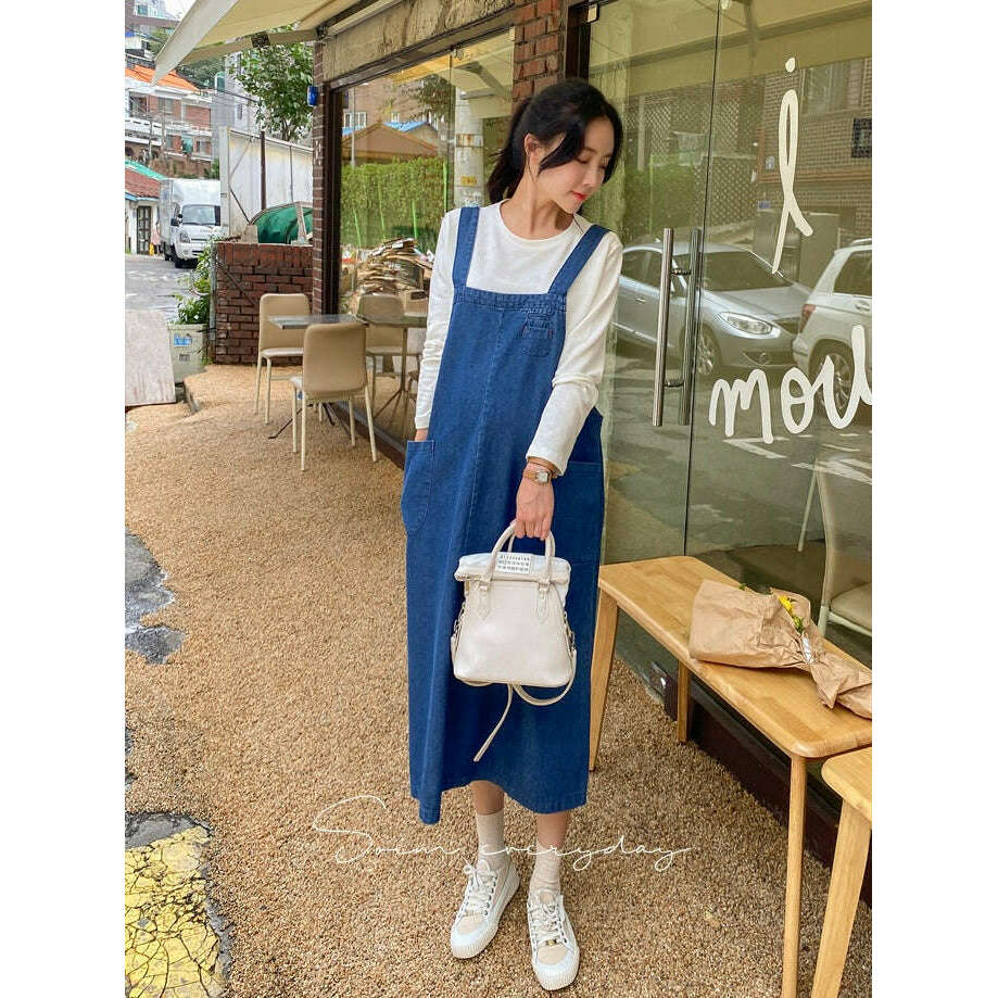 MUMMY.cc:孕婦休閒粗邊吊帶牛仔裙