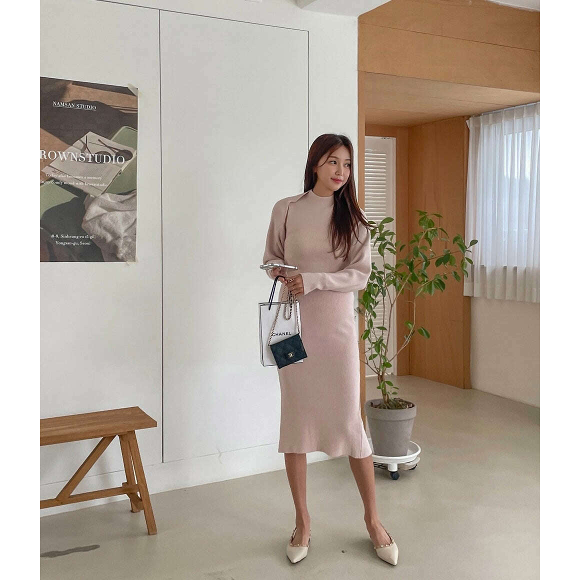 MUMMY.cc:法式背心半高領針織連身裙套裝