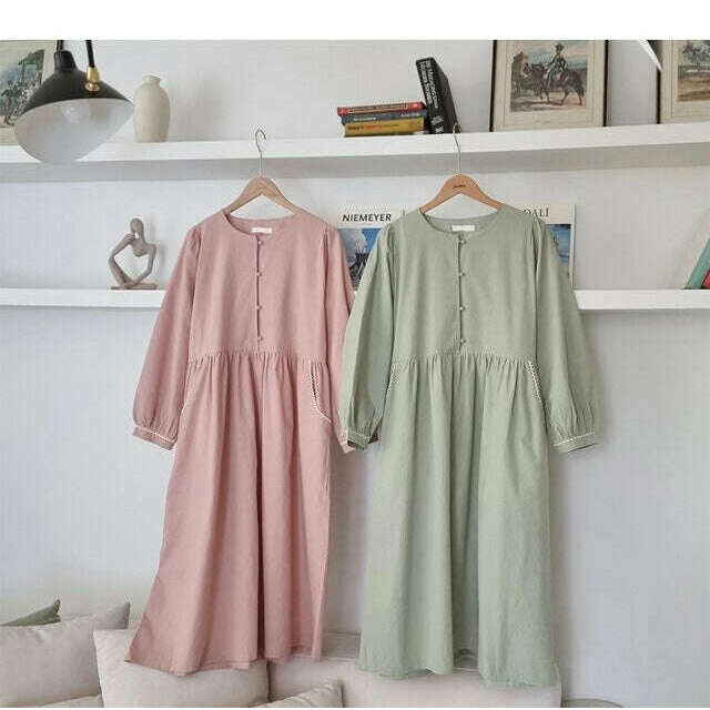 MUMMY.cc:純棉豆豆鈕蕾絲邊哺乳孕婦裙