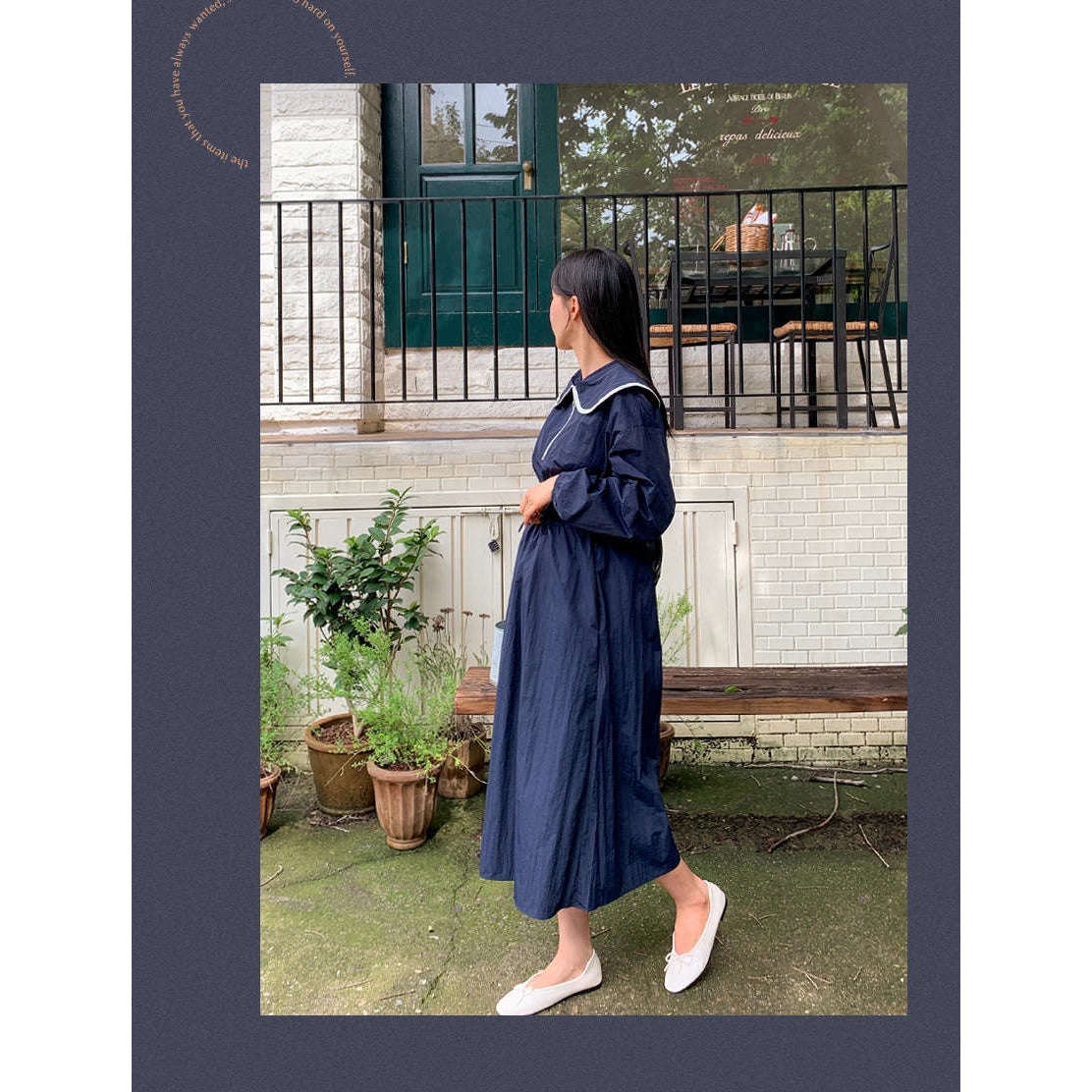 MUMMY.cc:尼龍翻圓領抽繩長袖連身裙