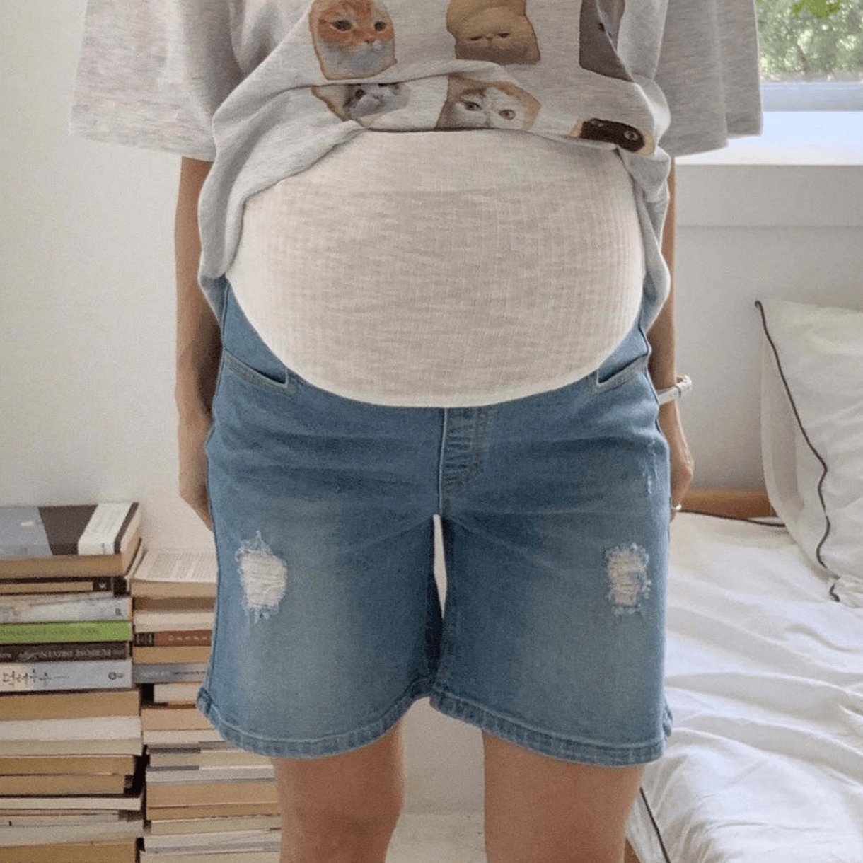 MUMMY.cc:4分長水洗破洞短牛仔褲