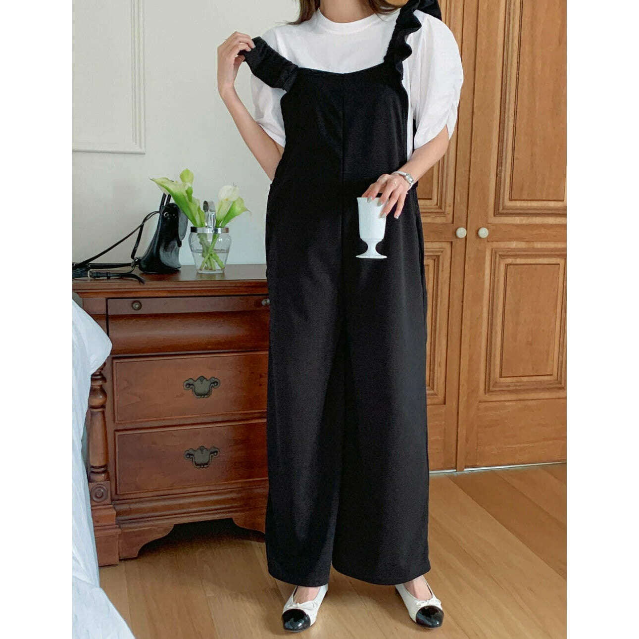 MUMMY.cc:孕婦荷葉肩帶Jumpsuit