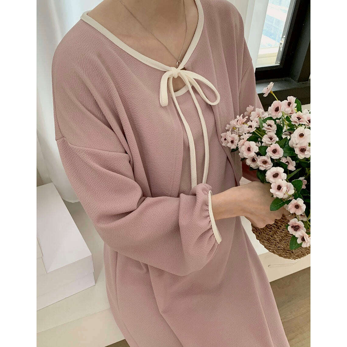MUMMY.cc:甜美拼色針織綁帶套裝