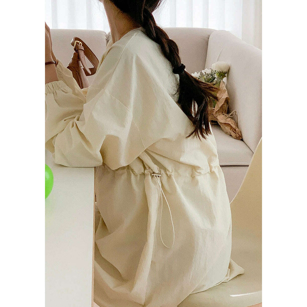 MUMMY.cc:迷你尼龍圓領抽繩簡約連身裙