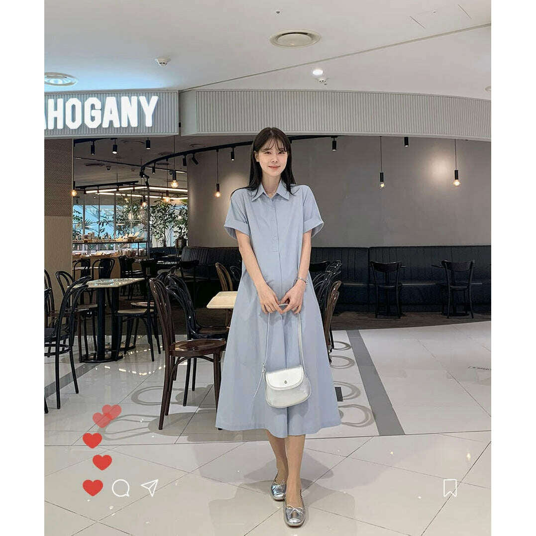 MUMMY.cc:孕婦翻領褶袖帶口袋連身裙