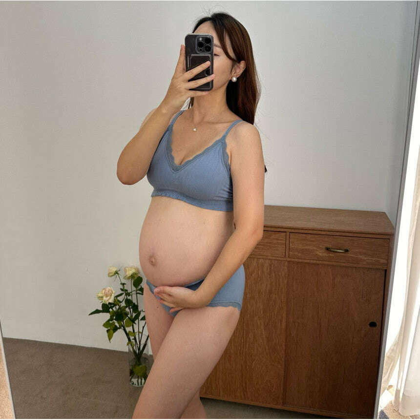 MUMMY.cc:孕婦棉質胸罩低腰內褲套裝(6色)