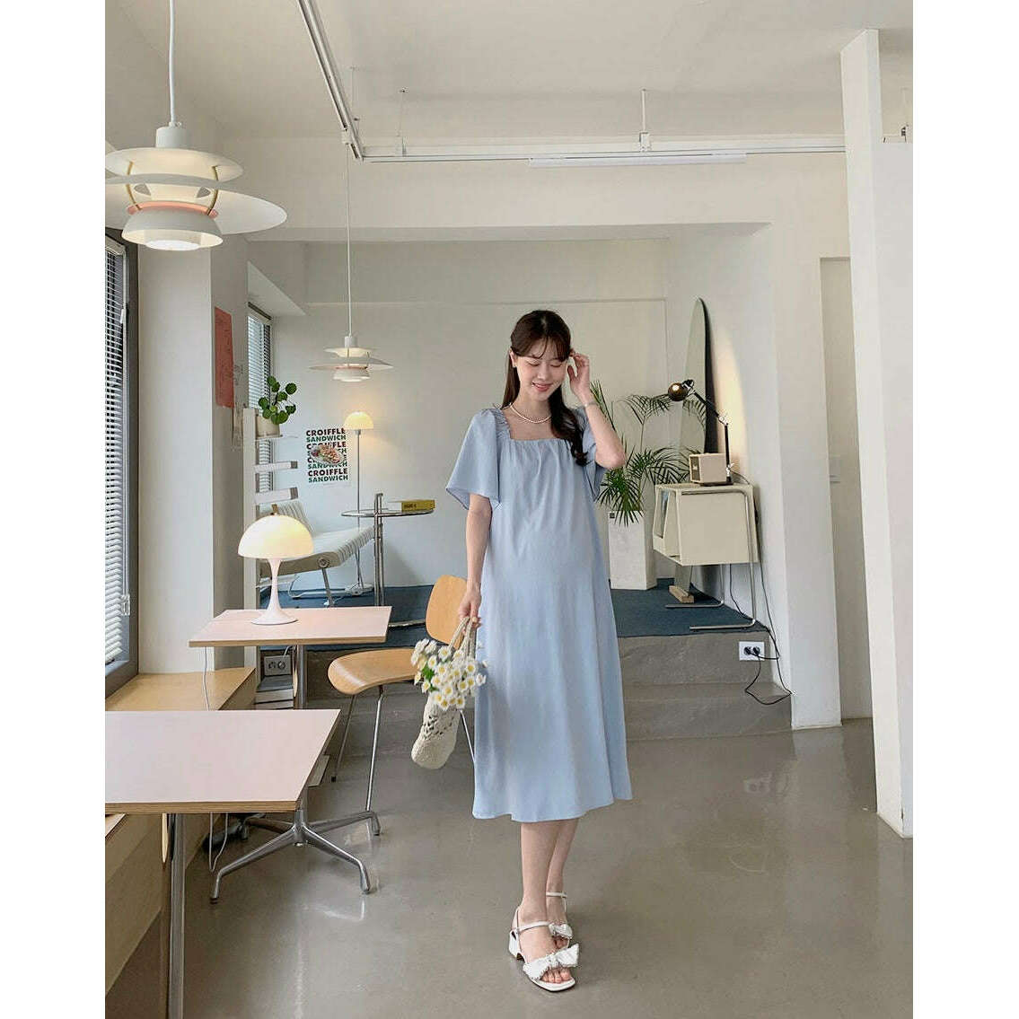 MUMMY.cc:方領抽褶綁帶連身裙