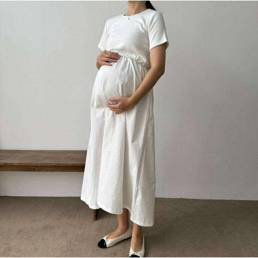 MUMMY.cc:簡約短袖拼接收腰連身裙