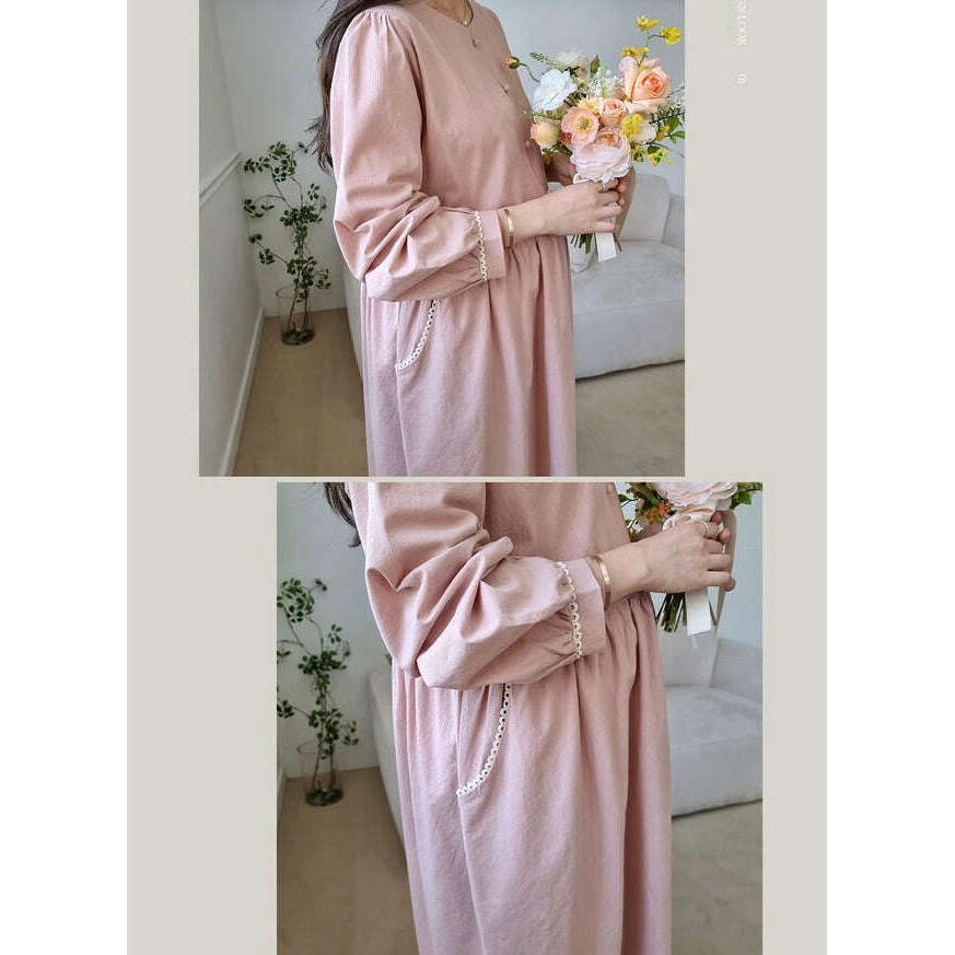 MUMMY.cc:純棉豆豆鈕蕾絲邊哺乳孕婦裙