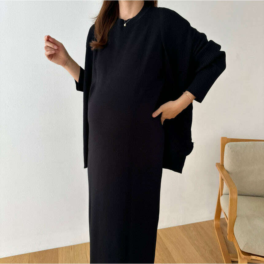 MUMMY.cc:羅紋披肩開衫孕婦裙套裝