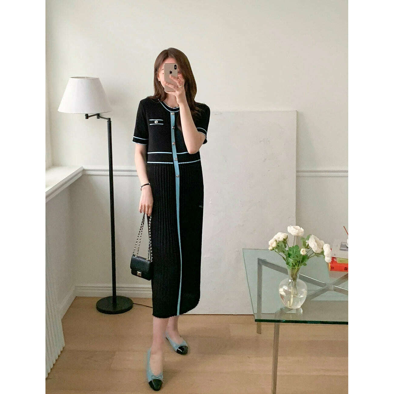 MUMMY.cc:短袖金鈕百褶連身裙