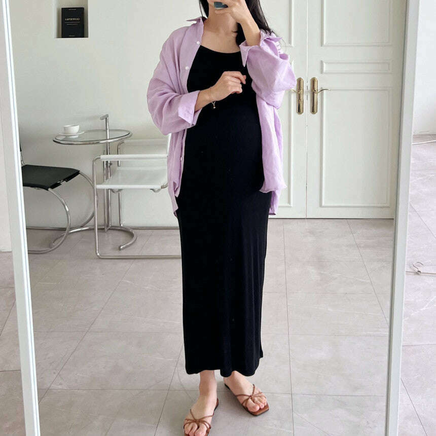 MUMMY.cc:春夏修身羅紋吊帶後開衩連身裙