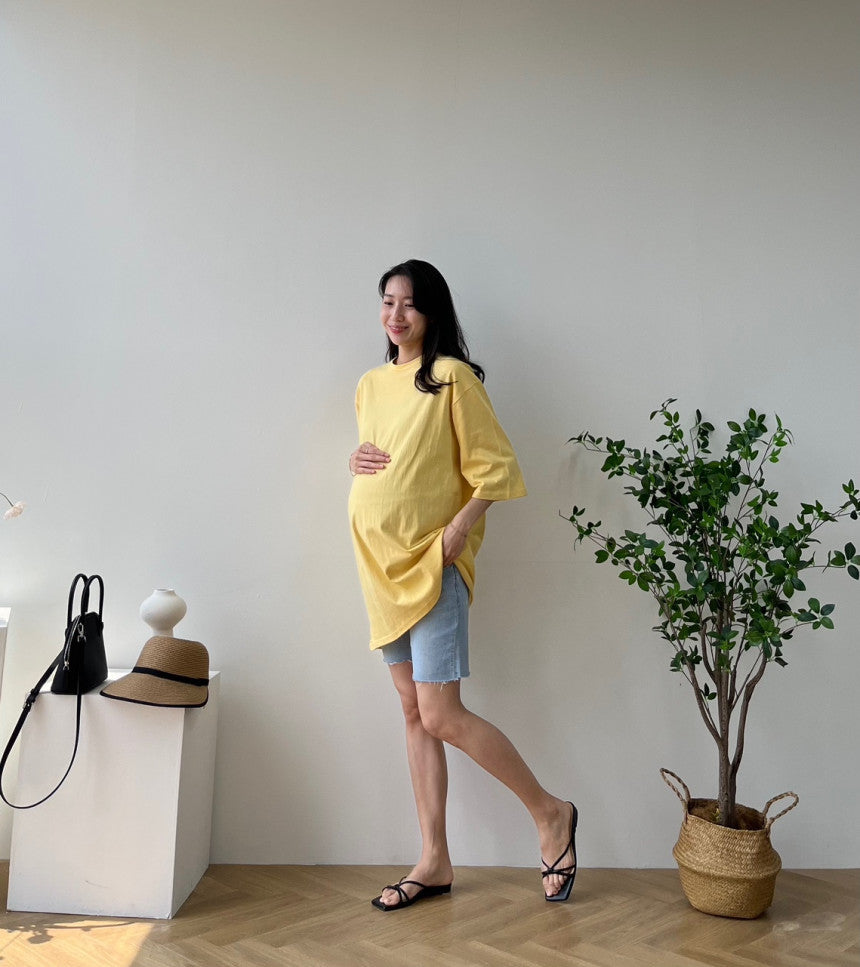 簡約流蘇4分長孕婦牛仔褲