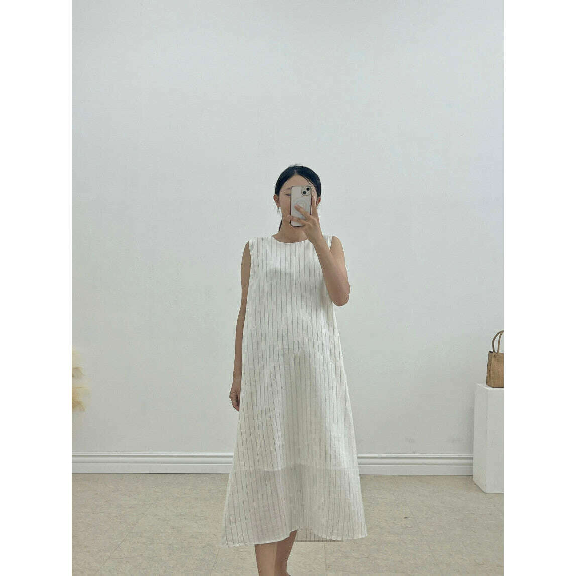 MUMMY.cc:夏季背心條紋棉麻連身裙