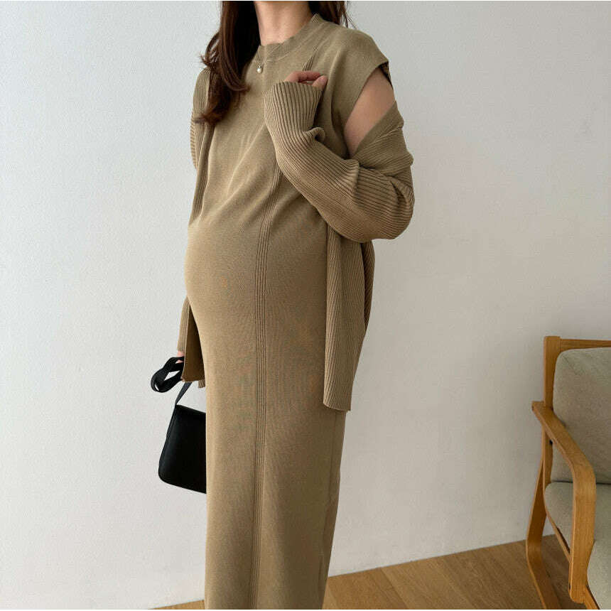 MUMMY.cc:羅紋披肩開衫孕婦裙套裝