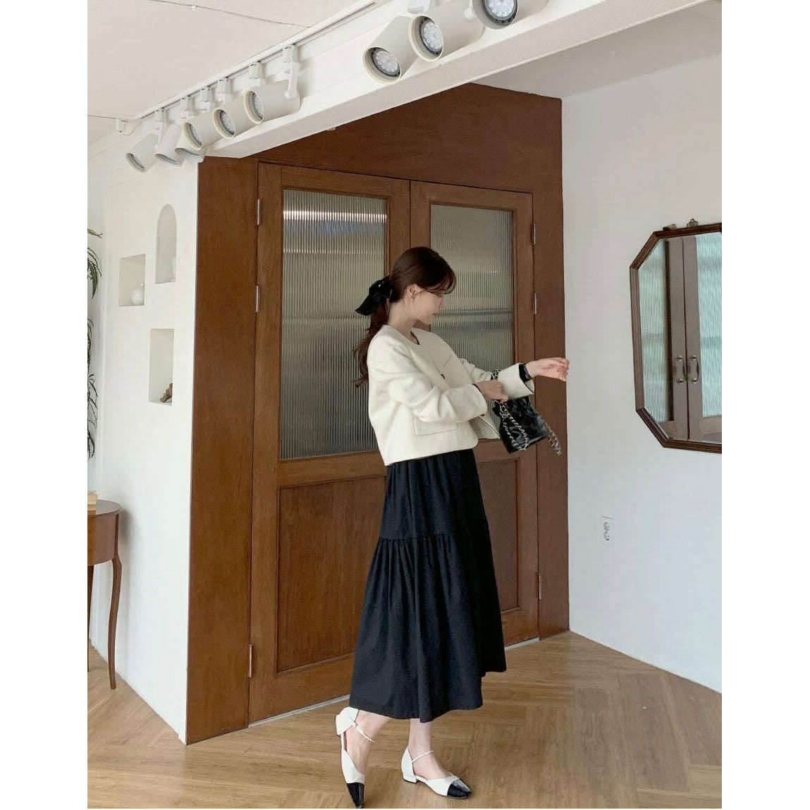 MUMMY.cc:單露肩長袖層層連身裙