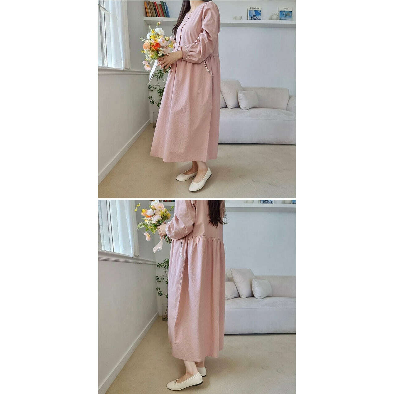 MUMMY.cc:純棉豆豆鈕蕾絲邊哺乳孕婦裙