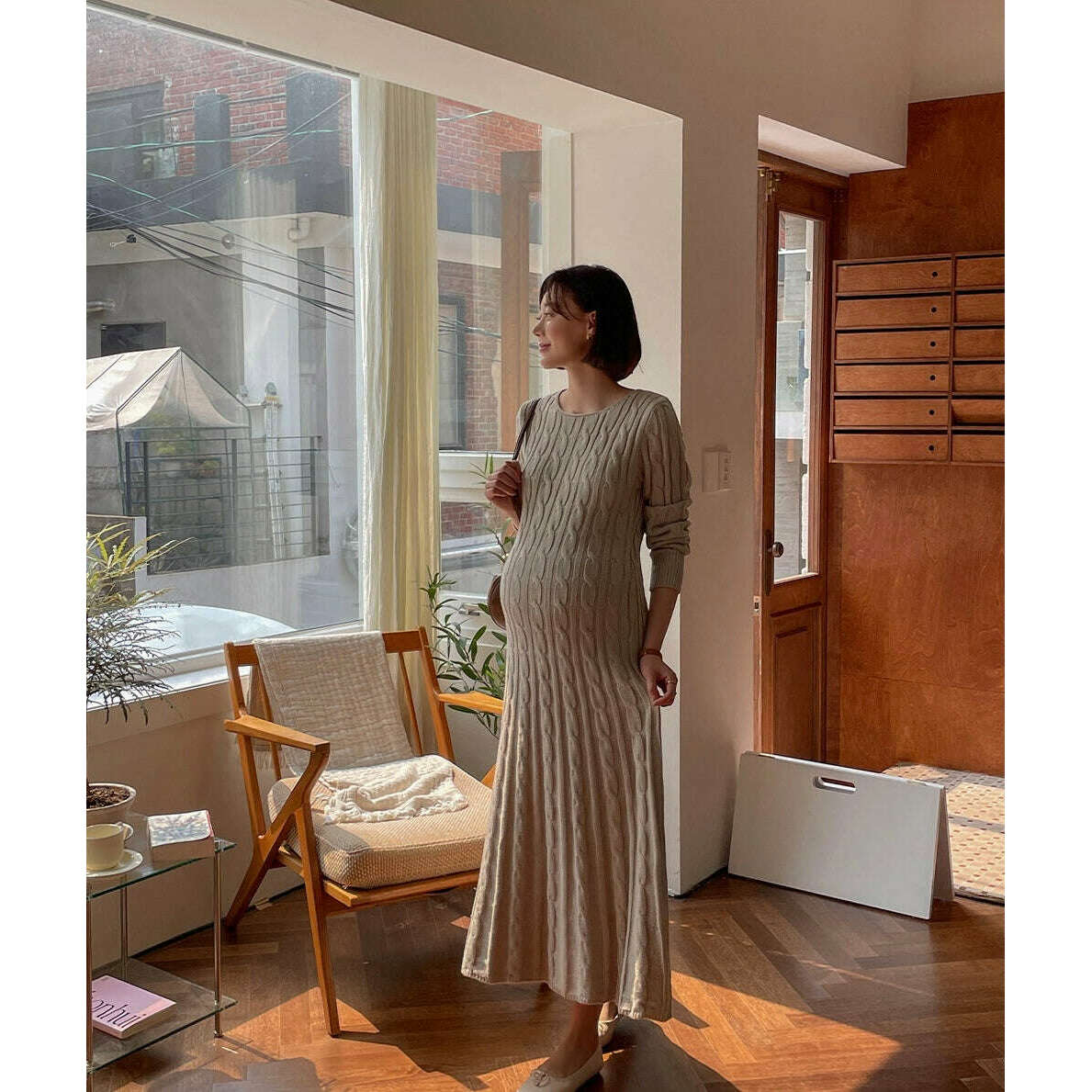 MUMMY.cc:麻花圓領編織長連身裙
