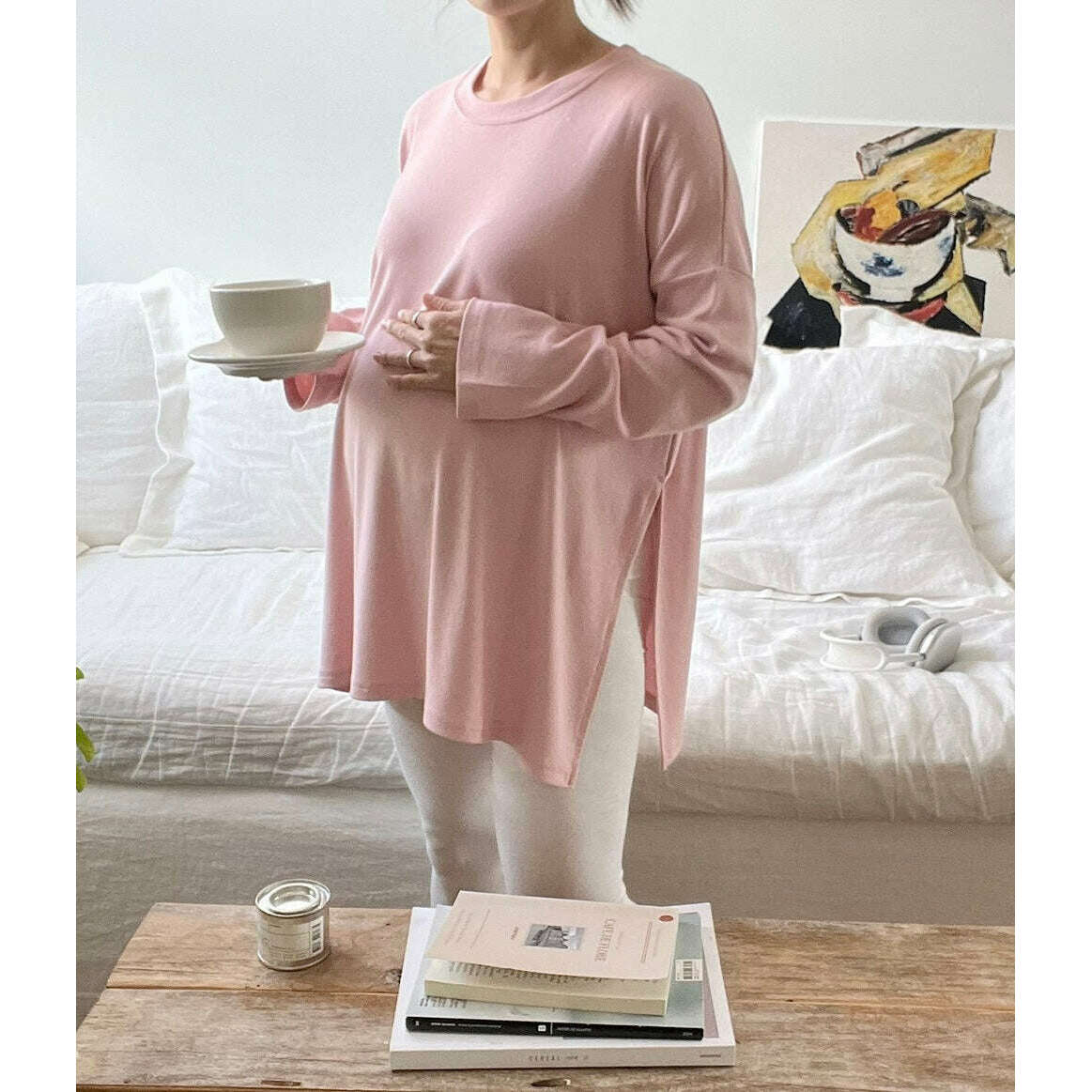 MUMMY.cc:孕婦純色側開叉長袖Tee