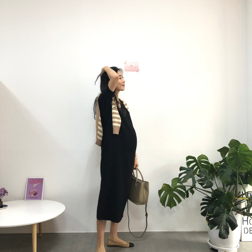V領針織優雅連身裙