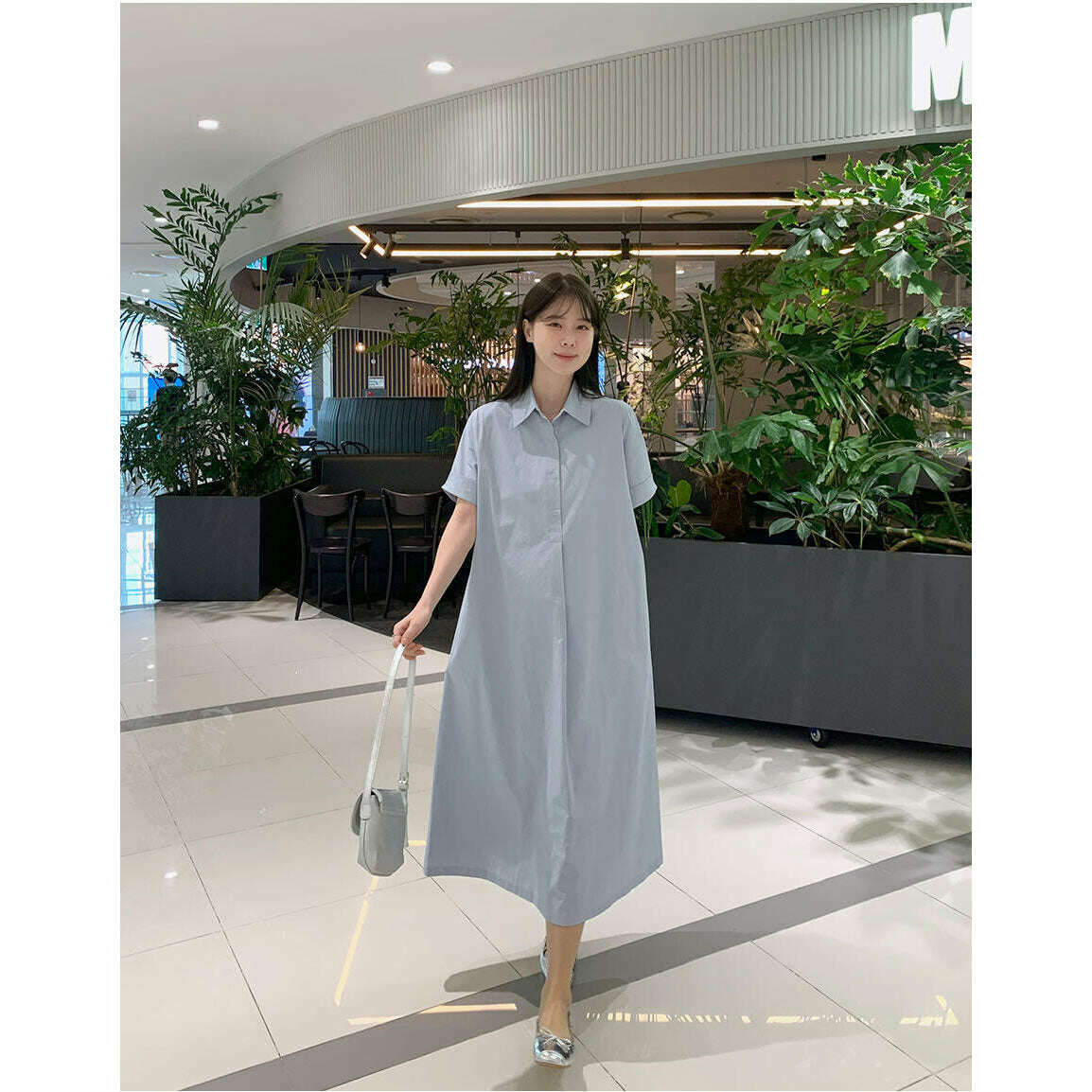 MUMMY.cc:孕婦翻領褶袖帶口袋連身裙