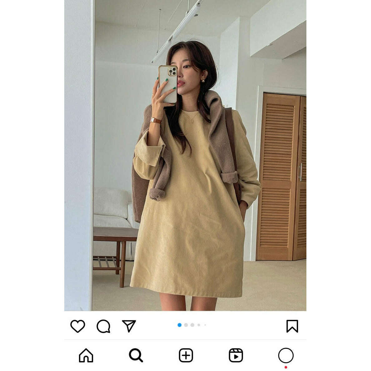 MUMMY.cc:圓領口袋細條紋燈芯絨連身裙