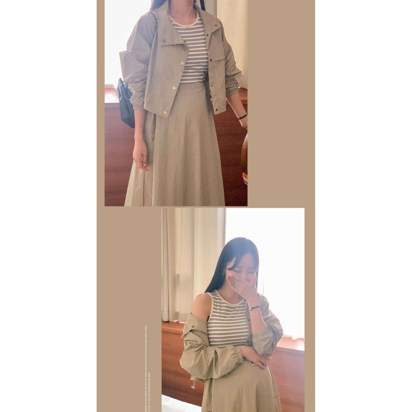 MUMMY.cc:條紋背心針織背心裙加短外套套裝